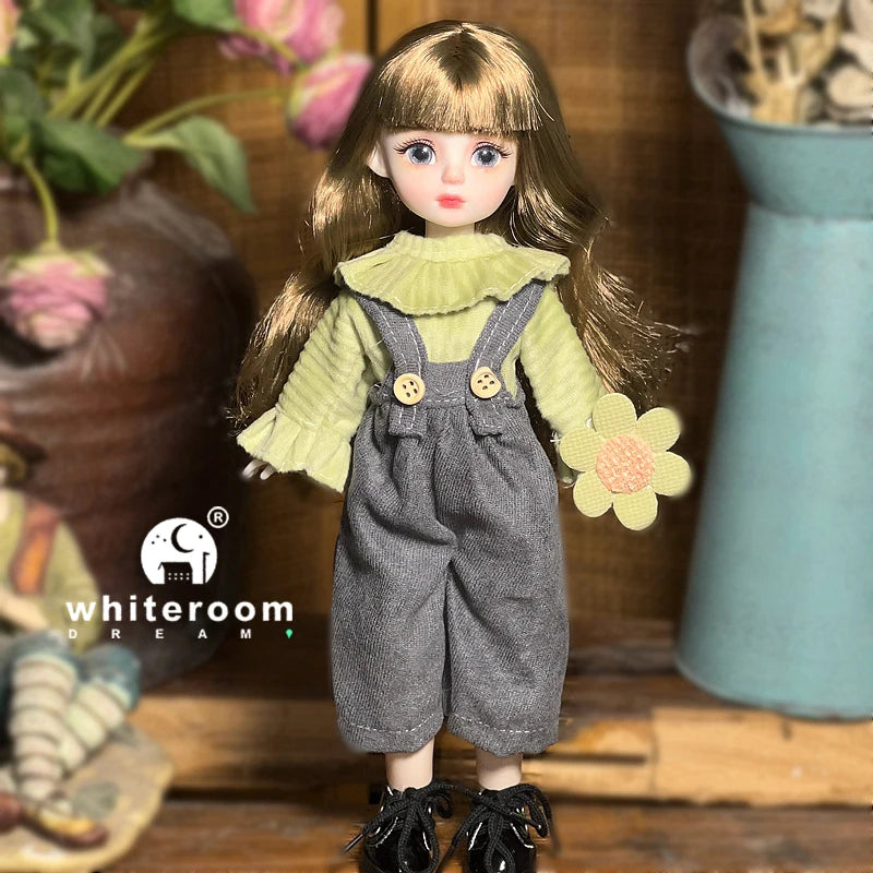 30cm 1/6 BJD Ball Jointed Doll – Starry Gray Eyes with Lolita Fashion Dress, DIY Toy Gift for Girls
