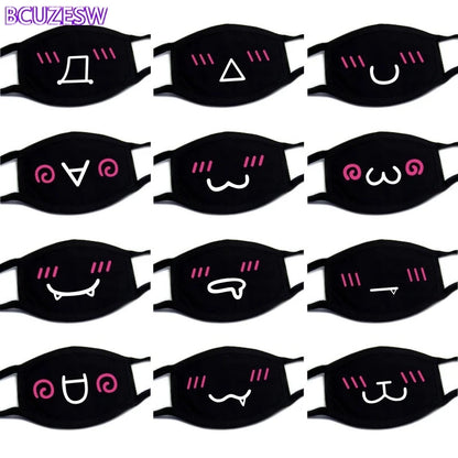 Black Cotton Winter Mask — Unisex Thickened Half-Face Cotton Cartoon Pattern Anti-Dust Respirator