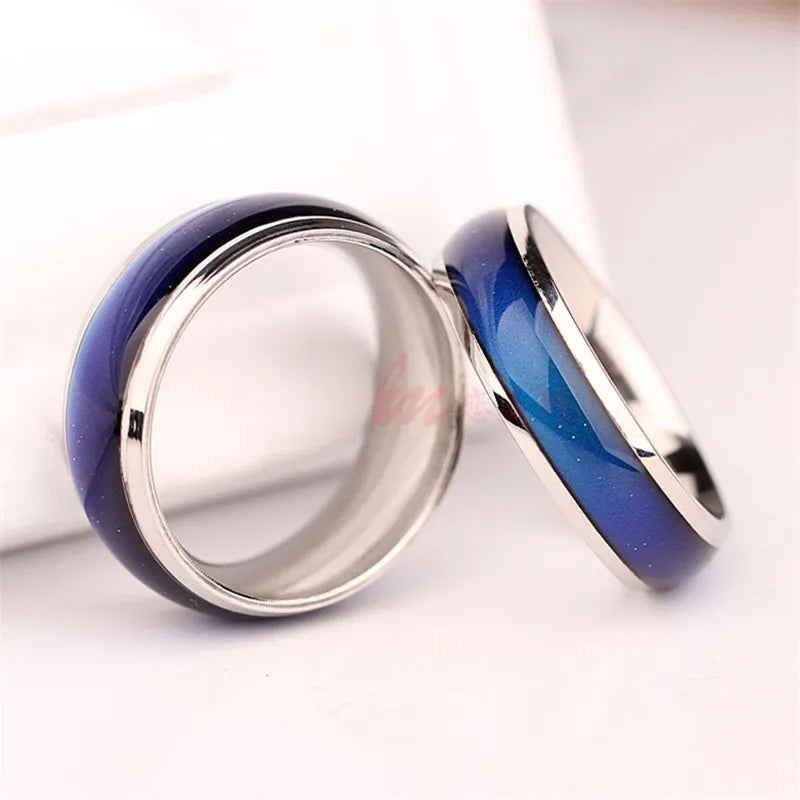 Stainless Steel Mood Ring - Color Changing Emotion Temperature Ring for Women Men Couples Fashion Jewelry