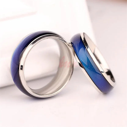 Stainless Steel Mood Ring - Color Changing Emotion Temperature Ring for Women Men Couples Fashion Jewelry