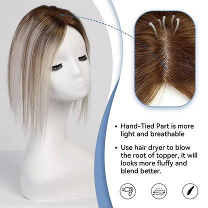 Synthetic Hair Topper with Bangs – Clip-in Hair Extensions for Women, Increase Volume, Cover White Hair & Hairline
