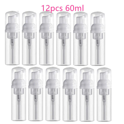 12pcs Portable Foaming Pump Bottles – 30/60ML Refillable Clear Dispenser for Lotion, Shampoo & Soap