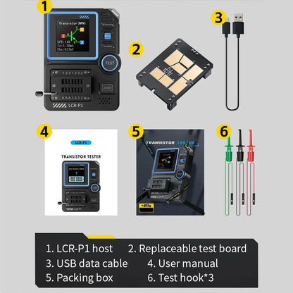 LCR-P1 Transistor Tester – Multifunctional Diode, Triode, MOSFET, Capacitance & Resistance Meter Tool