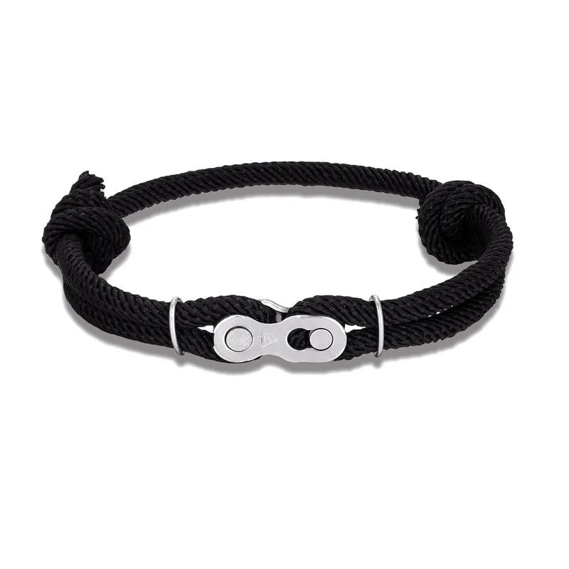 MKENDN Bicycle Chain Bracelet - Adjustable Punk Rock Nautical Rope Wristband with Magic Buckle