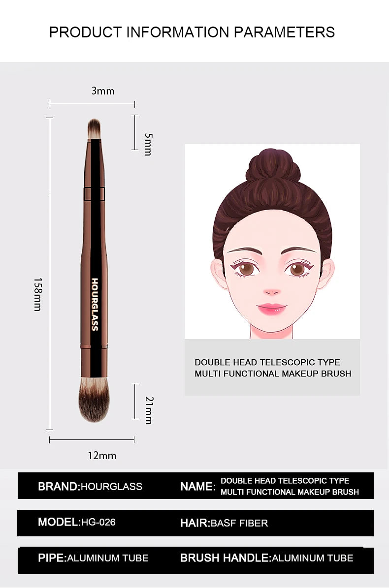 Hourglass No.28 Double-Head Retractable Makeup Brush – Multifunctional Concealer & Highlighter Face Brush
