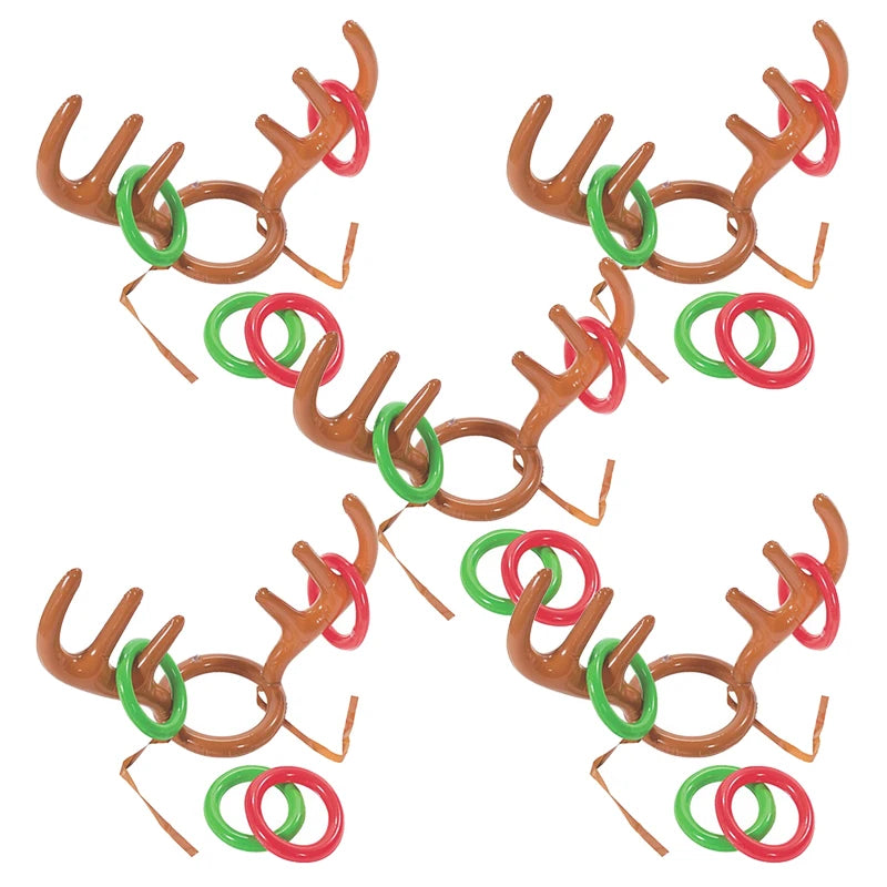 1/3/5PCS Inflatable Reindeer Antler Hat Ring Toss Game – Kids Christmas & New Year Party Decor