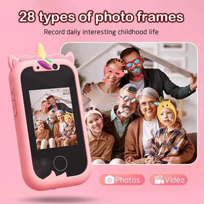 Children's Educational Phone Toy – Musical Unicorn Baby Mobile with Selfie Camera, 512MB TF Card, Birthday Gift for Babies