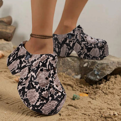 Women’s Leopard Print Platform Clogs - Closed-Toe Chunky Heel Sandals for Summer, Beach, and Streetwear Fashion