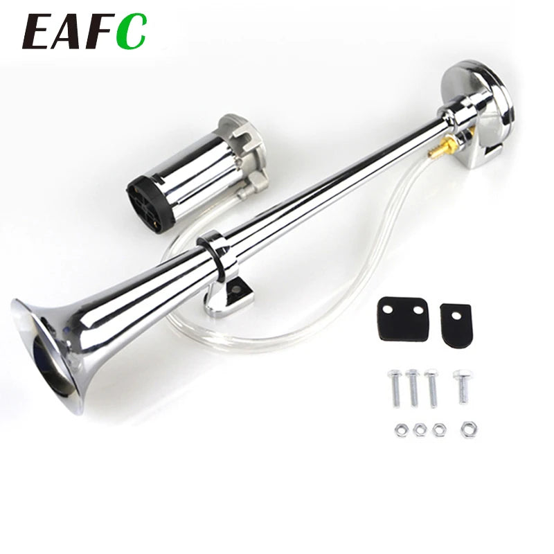Universal 17-Inch Single Trumpet Air Horn Kit – 12V Compressor, 150dB Super Loud Car/Truck/Boat/Motorcycle Horn with Air Hose