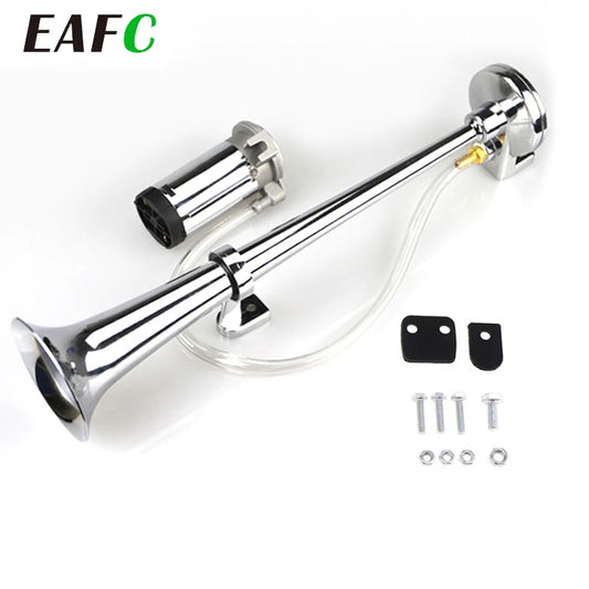 Universal 17-Inch Single Trumpet Air Horn Kit – 12V Compressor, 150dB Super Loud Car/Truck/Boat/Motorcycle Horn with Air Hose
