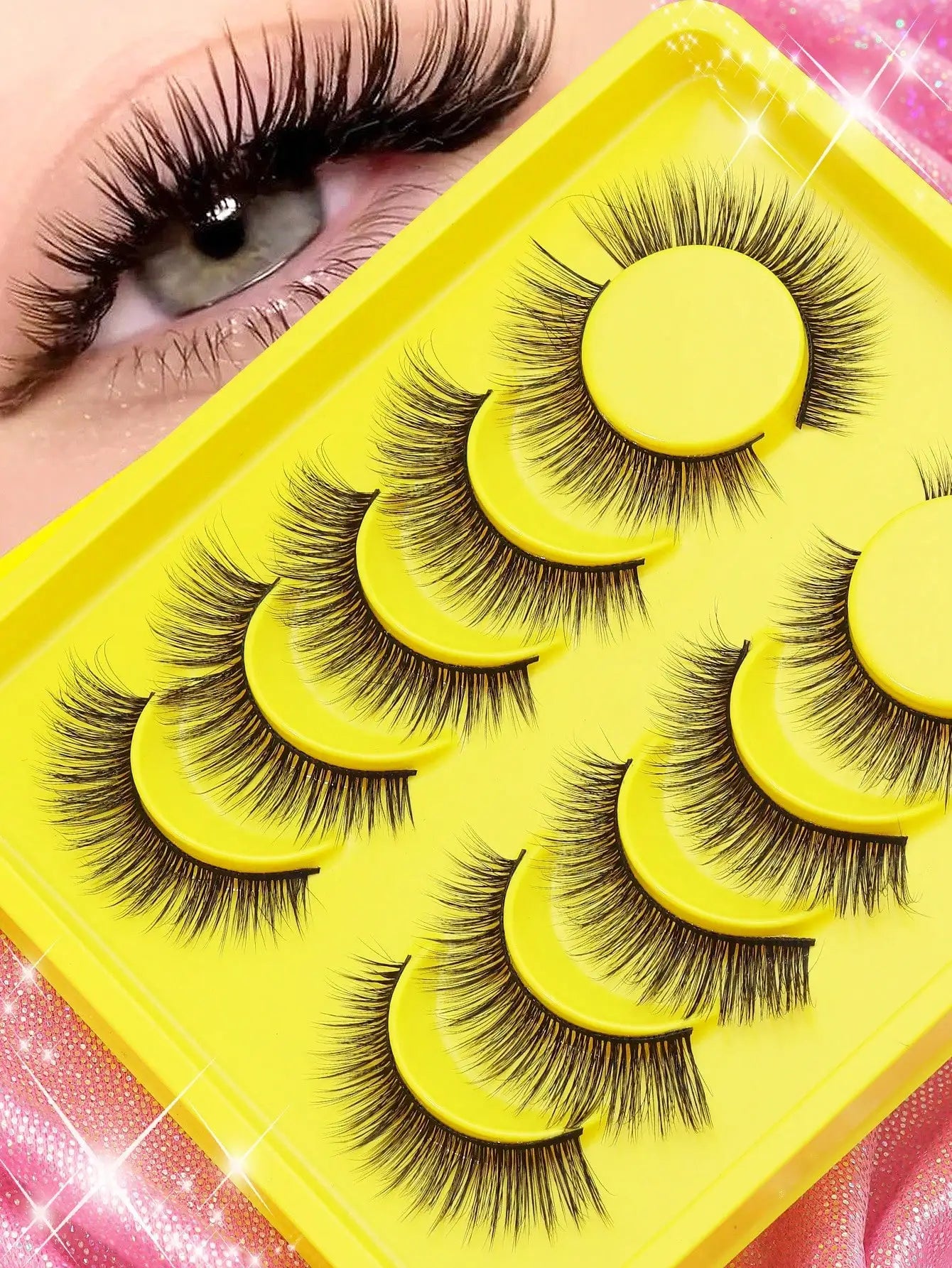 5 Pairs Cat Eye Faux Mink Eyelashes – Winged Long Natural Manga Style False Lashes Makeup Set