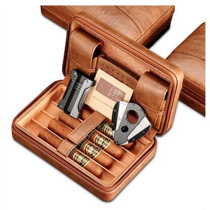 GALINER Cigar Humidor Box – Travel Leather Case with Cedar Wood Lining, Includes or Excludes Lighter, Cigar Cutter & Humidity Control Pack