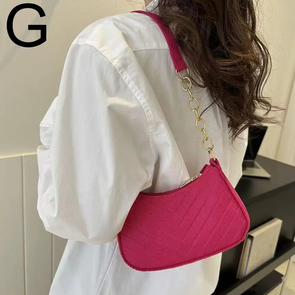 Mini Women's Shoulder Bag - Fashion Felt Underarm Saddle Handbag