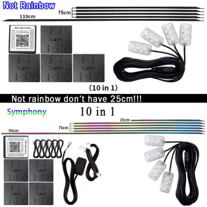 10/14/18-in-1 LED Car Ambient Lights – 213 64 Color RGB Bluetooth Rainbow Acrylic Strips, Atmosphere Lamp Kit 12V
