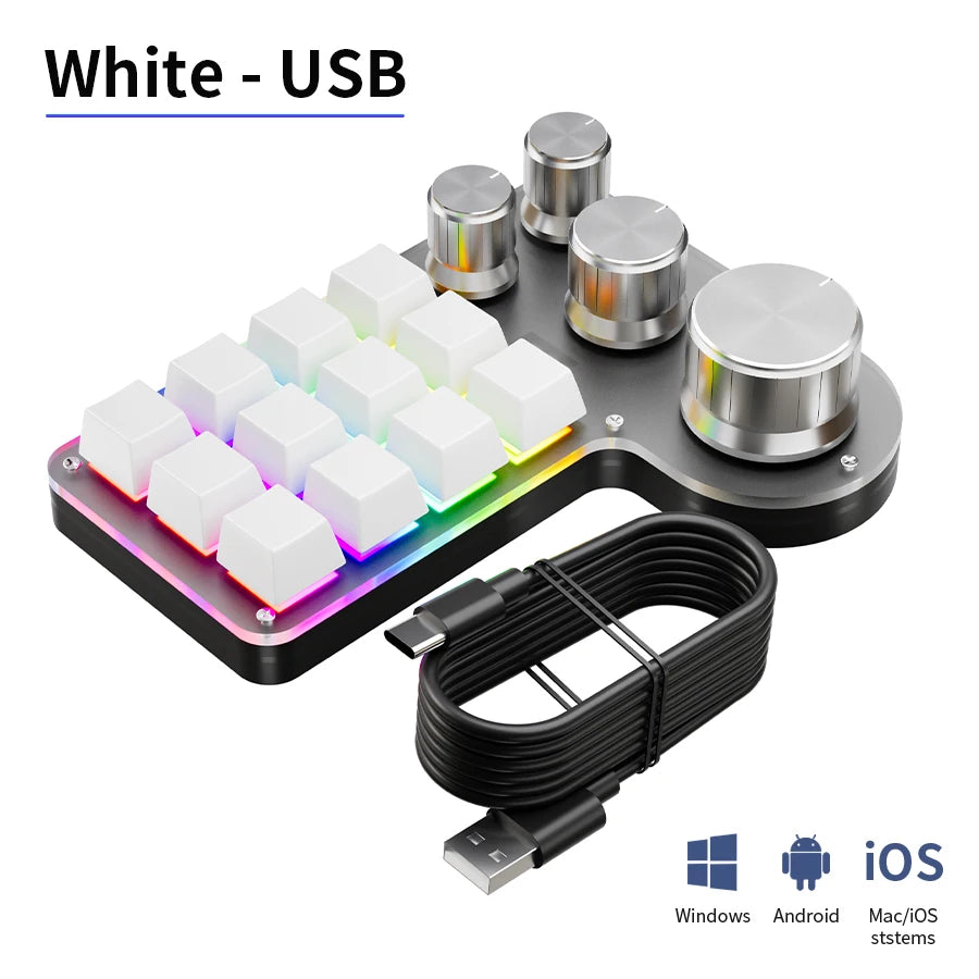 12-Key 4-Knob RGB Programming Macro Keyboard – Hot Swappable Mechanical Gaming Macropad for Photoshop, Editing & Custom Shortcuts
