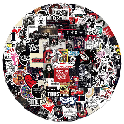 100-Piece My Chemical Romance Sticker Set - Waterproof Vinyl Decals for Laptops, Phones, Guitars, and Luggage