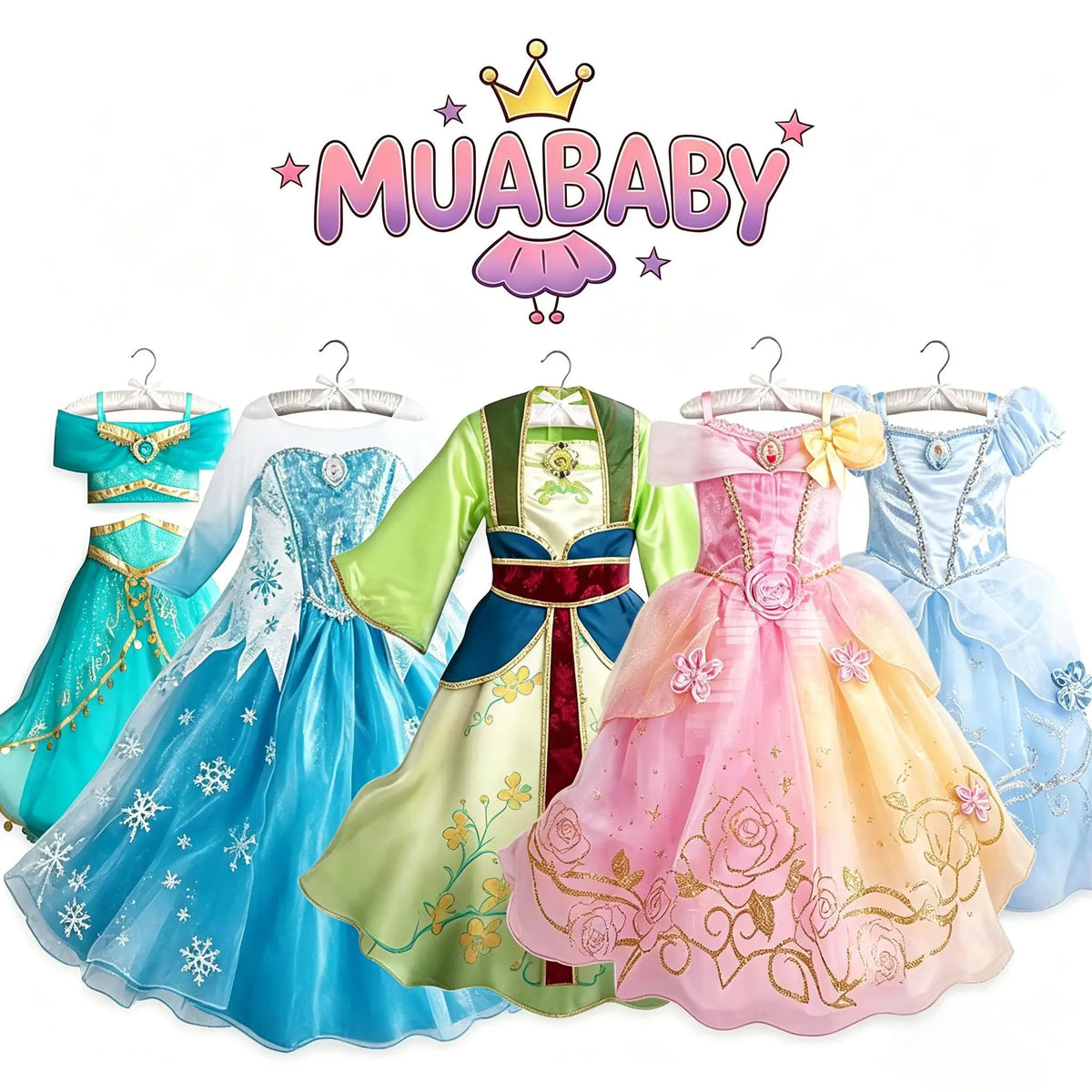 Girls Princess Cosplay Dress – Aurora, Belle, Elsa & Jasmine Party Costume Ages 2–8