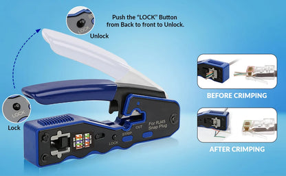 ZoeRax Pass-Through RJ45 Crimping Tool — All-in-One Crimper & Cutter for Cat6a/Cat6/Cat5 8P8C Ethernet