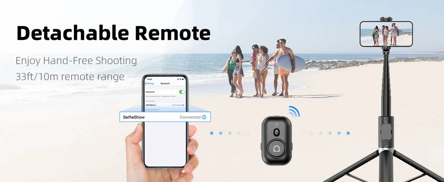 Selfieshow Wireless Selfie Stick – 72 Inch Portable Aluminum Alloy Tripod with Bluetooth Remote for iOS & Android Phones