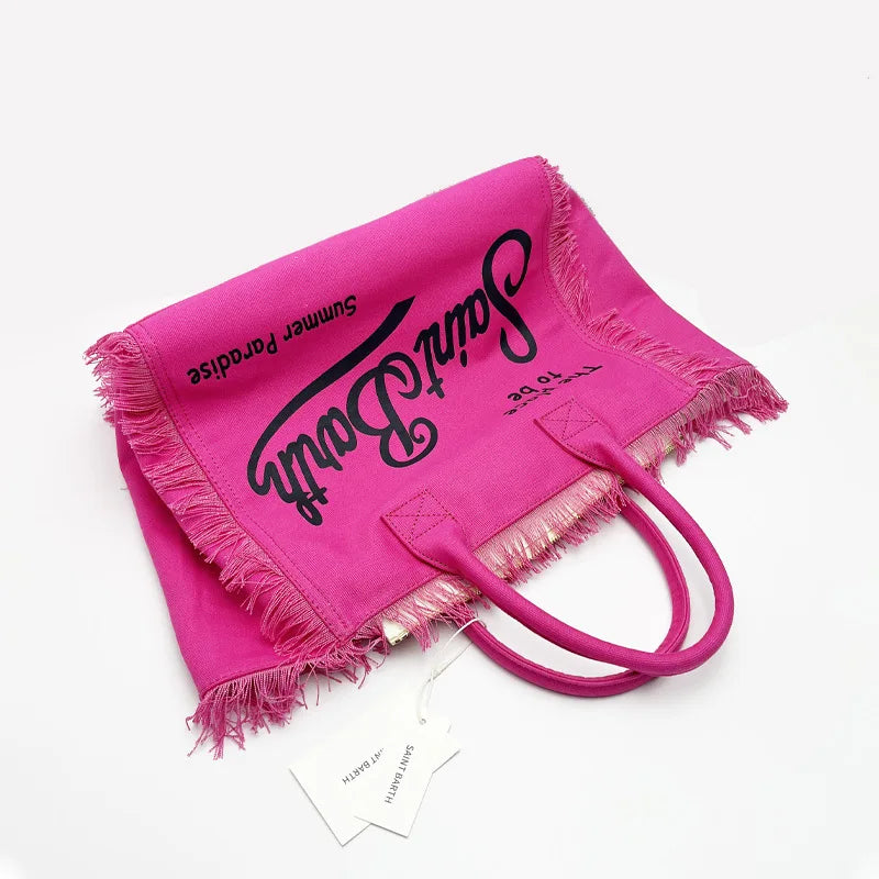 SAINT BARTH Autumn Winter Plush Towel Bag – Women’s Large Capacity Striped Casual Handbag with Tassel