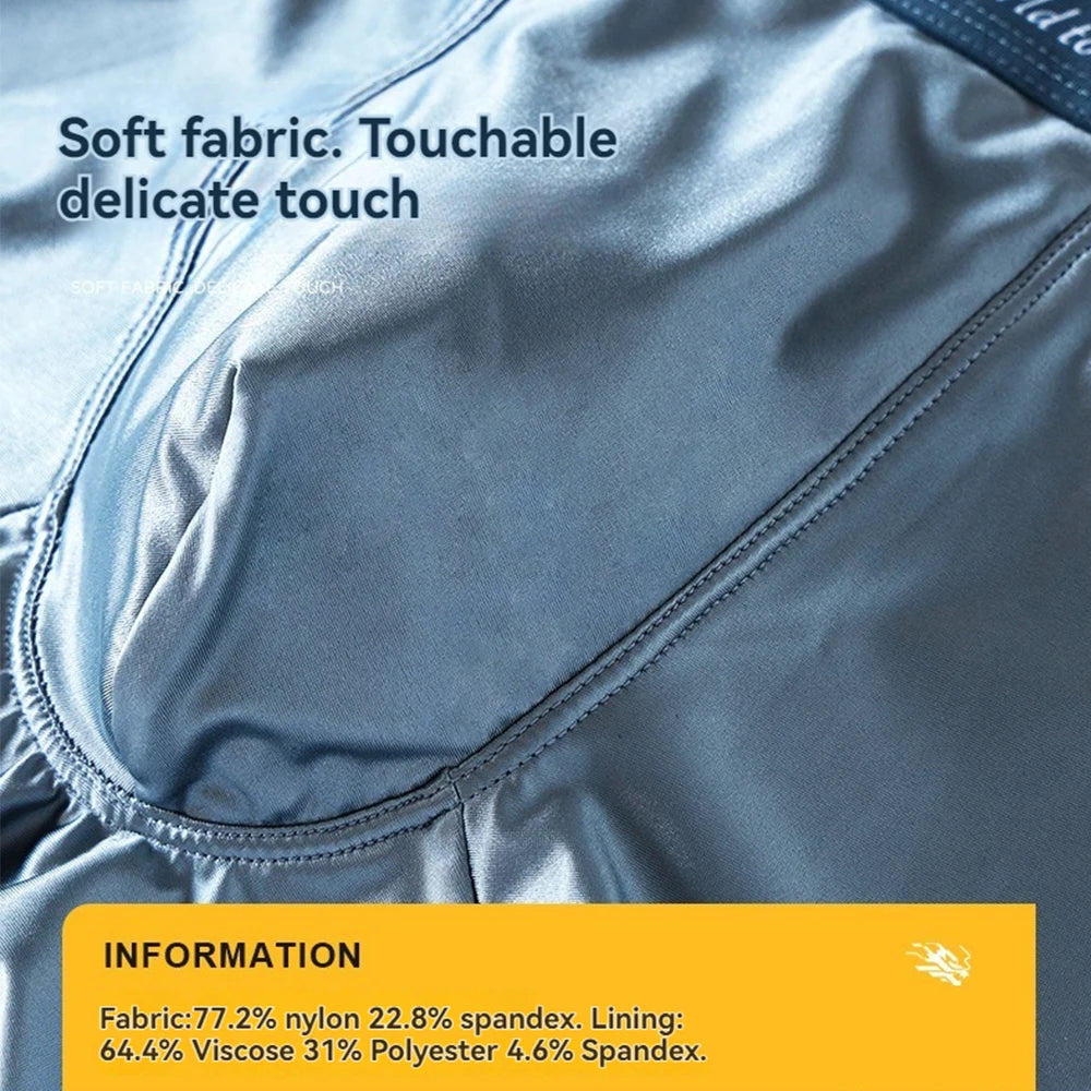 Men’s 3-Pack Ice Silk Satin Boxers, Luxury Smooth Breathable Mesh Crotch Underwear, Summer Cool Solid Fit Boxer Shorts