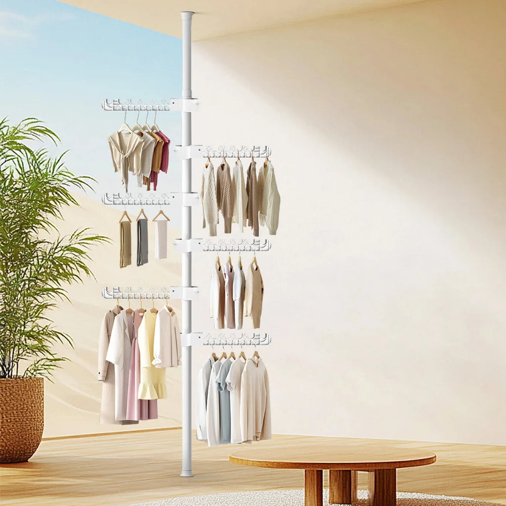 Telescopic 6-Tier Corner Clothes Drying Rack – Standing Laundry Pole for Hanging Clothes