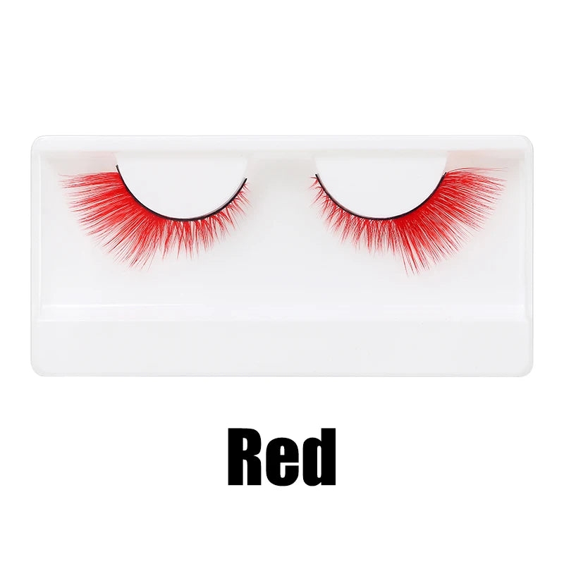Colorful Halloween False Eyelashes – Blue, Red & Pink Cosplay Fake Lash Extensions for Makeup Looks