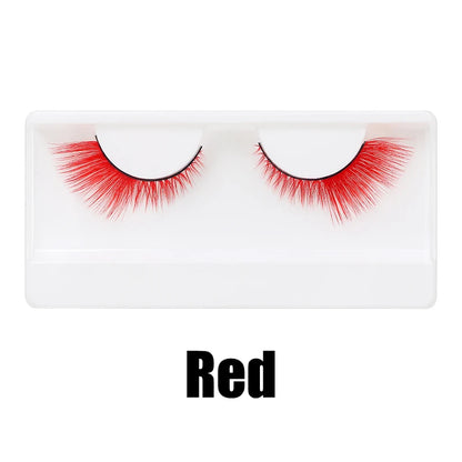 Colorful Halloween False Eyelashes – Blue, Red & Pink Cosplay Fake Lash Extensions for Makeup Looks