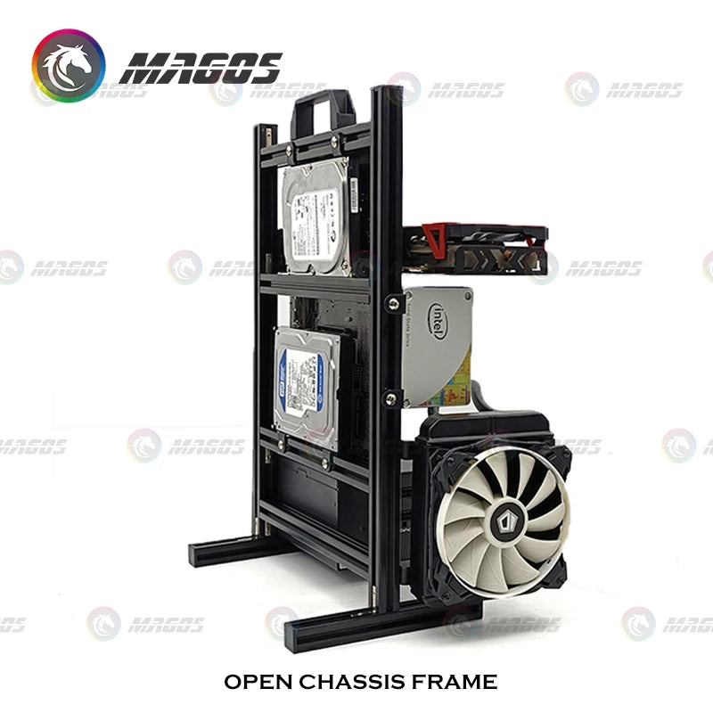 Aluminum Open Frame PC Case – Supports ITX/MATX/ATX Motherboards, Vertical Gaming Cabinet for DIY & Water Cooling Builds