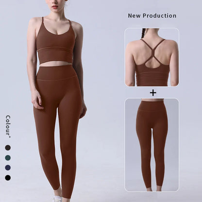 2-Piece Women’s Yoga Tracksuit – Athletic Pilates Fitness Set with Push-Up Sports Bra & Leggings for Gym Workout