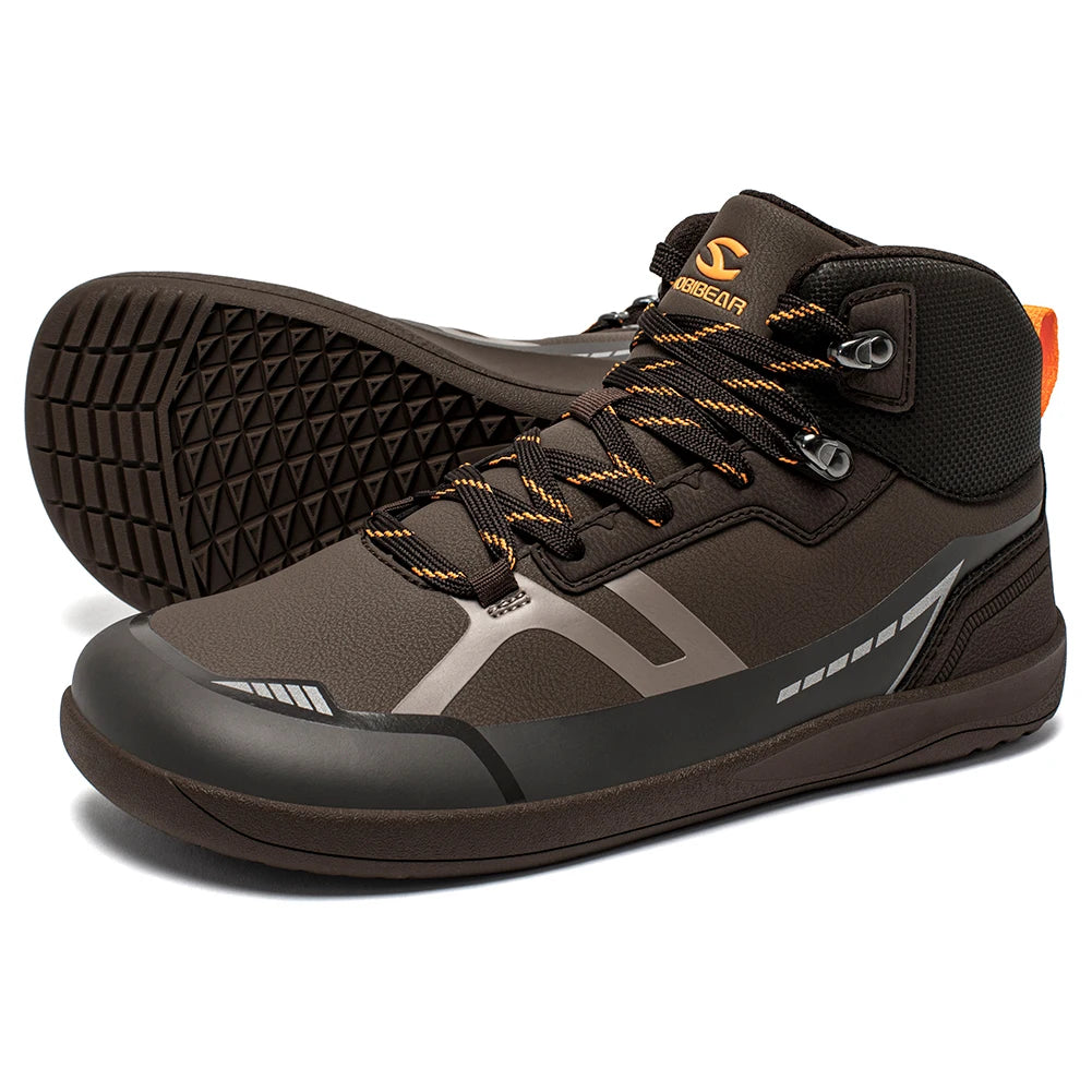 HOBIBEAR Unisex Mid-Top Barefoot Hiking Shoes - Wide Toe Artificial Leather Boots with Non-Slip Soles for Outdoor Trail Running and Walking