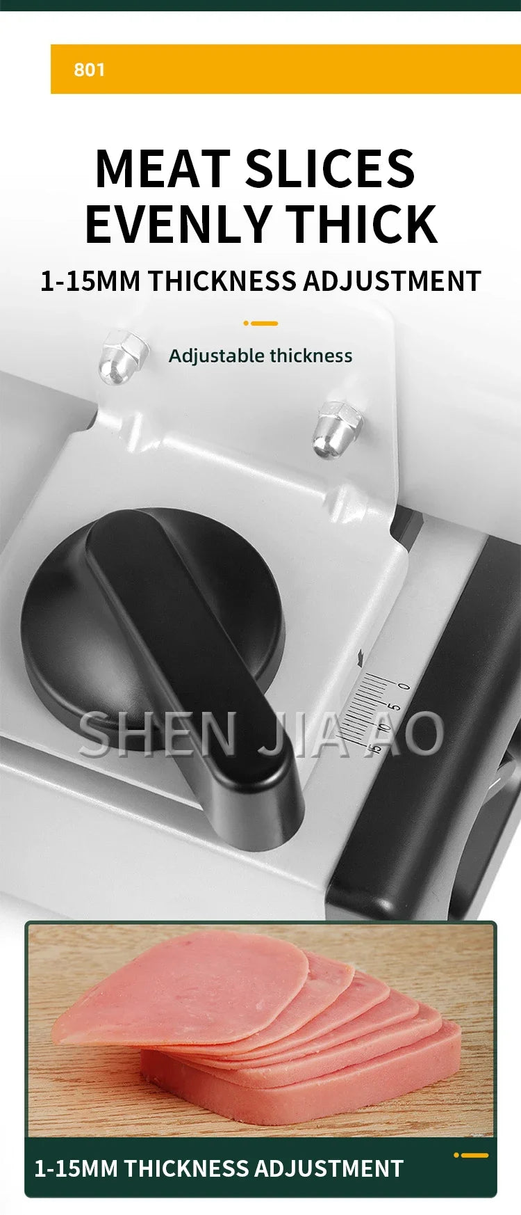 801 Electric Meat Slicer – 200W Household Fruit, Mutton, and Bread Slicing Machine with 1-15mm Adjustable Thickness
