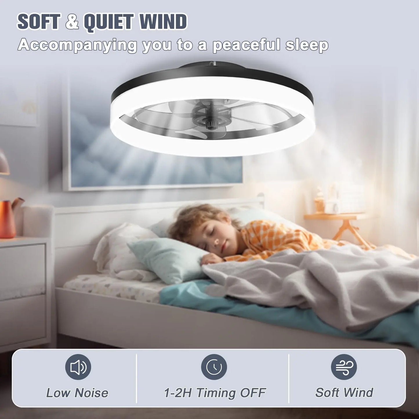 Simple LED Ceiling Fan Light with Remote Control - Infinite Dimming & 6 Wind Speeds, Chandelier Fan for Living Room & Bedroom
