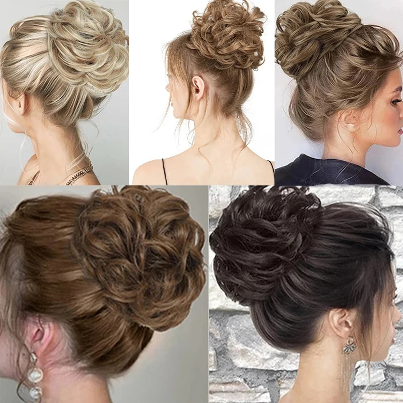 WIGSIN Synthetic Messy Bun Ponytail Extensions – Short Curly Chignon, Tousled Updo Hairpieces with Rubber Bands & Clip for Women & Girls