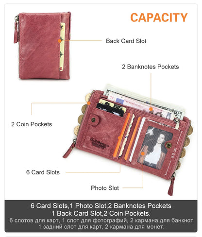 CONTACT'S Genuine Leather Short Wallet for Women — Luxury Designer Card & Coin Holder, Mini Money Clip Wallet with Free Shipping