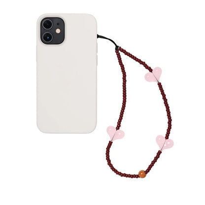 KPOP Black Matte Bead Phone Charm with Pink Heart – Style Phone Strap Lanyard Jewelry Accessory