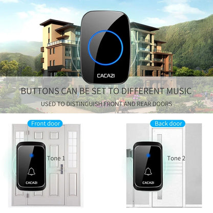 CACAZI A06 DC Battery-Operated Wireless Waterproof Doorbell – 300M Remote, 36 Chimes, Cordless Home Call Bell
