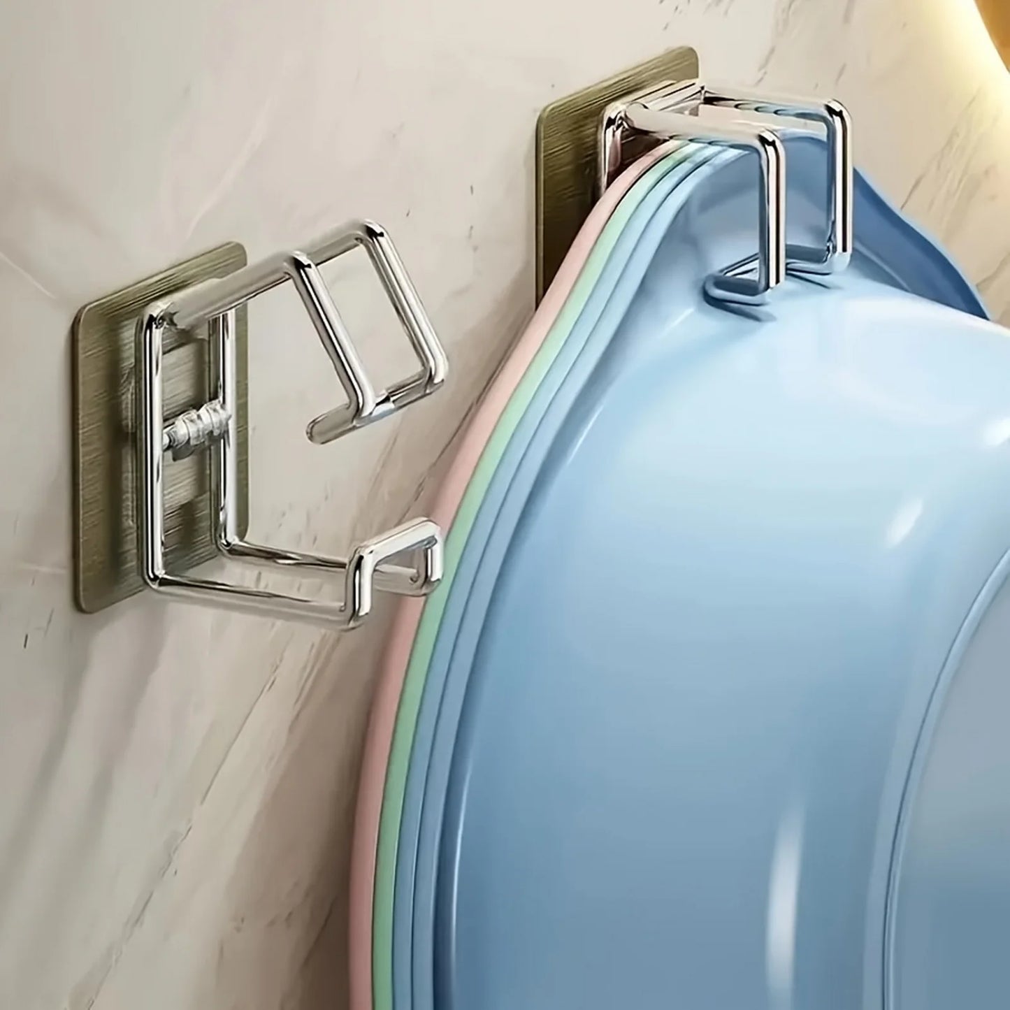 1/2/4/6PCS Stainless Steel Washbasin Hooks — Multifunction Punch-Free Kitchen & Bathroom Rack, Towel & Basin Storage Holder