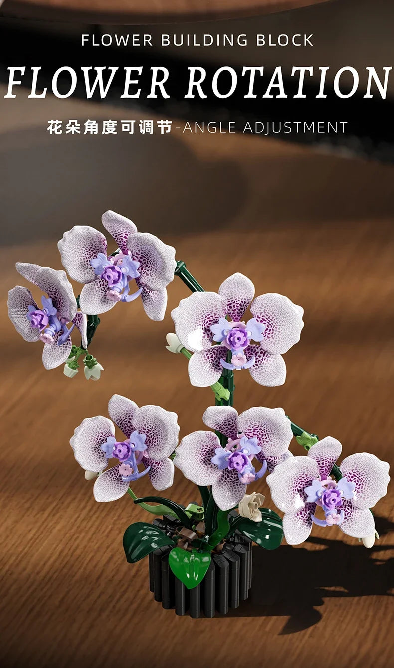 619PCS Phalaenopsis Orchid Building Blocks – Potted Flower Model Toy for Kids & Home Decor