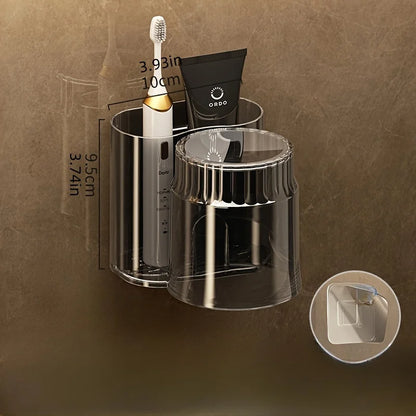 2PCS Wall-Mounted Toothbrush Holder Set – Includes Mouthwash Cup & Bathroom Storage Rack, Bathroom Accessories Organizer