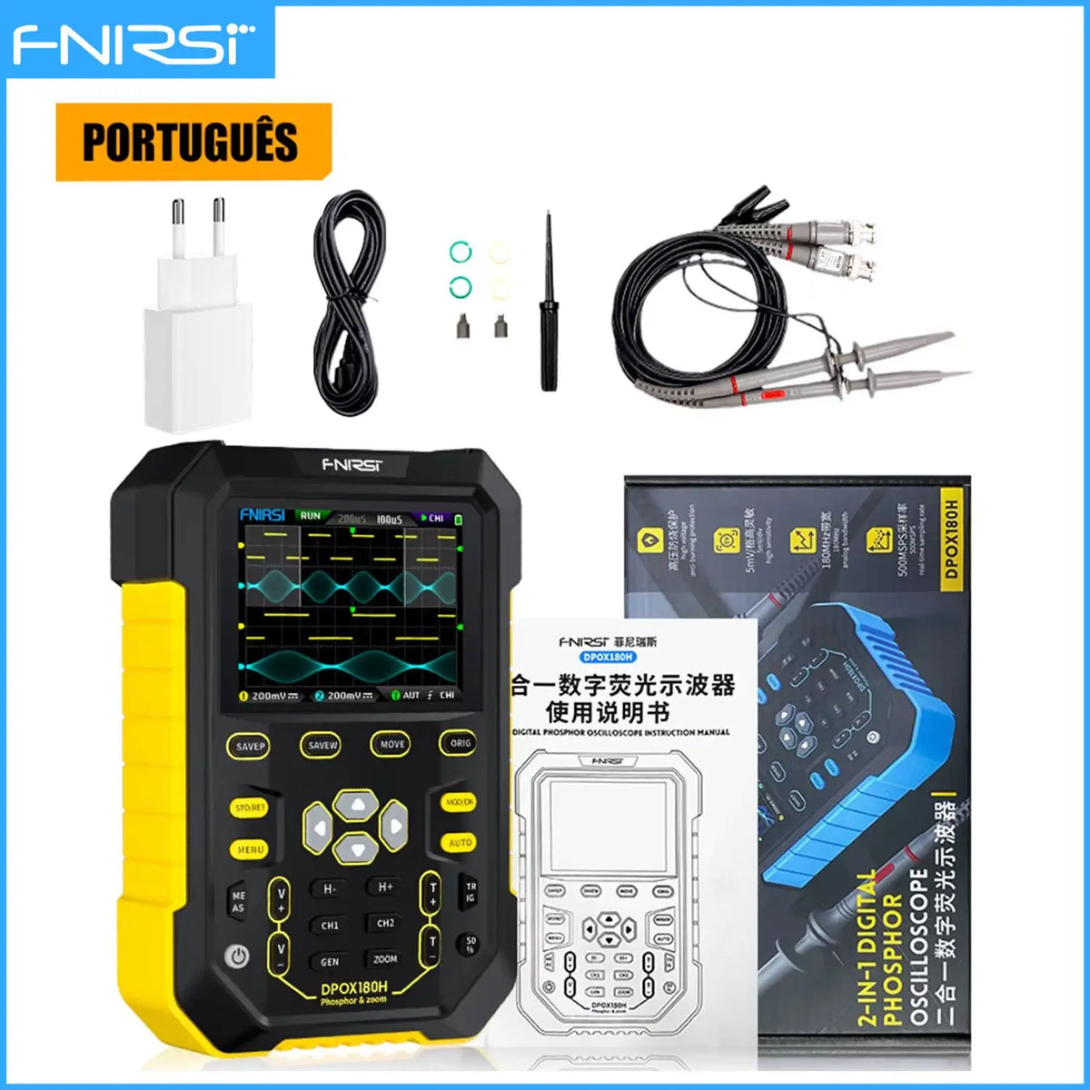 FNIRSI DPOX180H Digital Oscilloscope - 180MHz Dual-Channel Handheld Scope with Signal Generator and Fluorescent Display