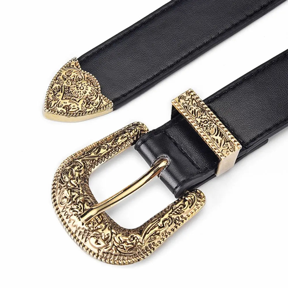 Vintage Carved Needle Buckle Belt — PU Leather Punk Hip Hop Rock Style Unisex Jeans Belt, Y2K Fashion Accessory