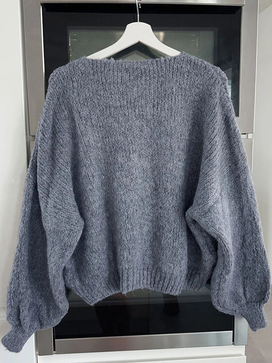 Fashion Knitted Bow Lace-Up Cardigan for Women – Y2K Open Front Sweater, Sweet Lantern Sleeve Oversized Knit Cardigan