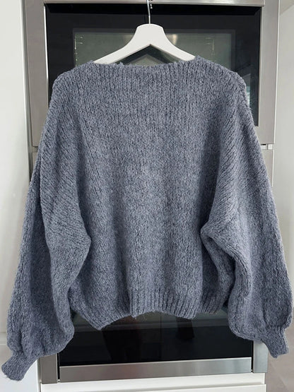 Fashion Knitted Bow Lace-Up Cardigan for Women – Y2K Open Front Sweater, Sweet Lantern Sleeve Oversized Knit Cardigan