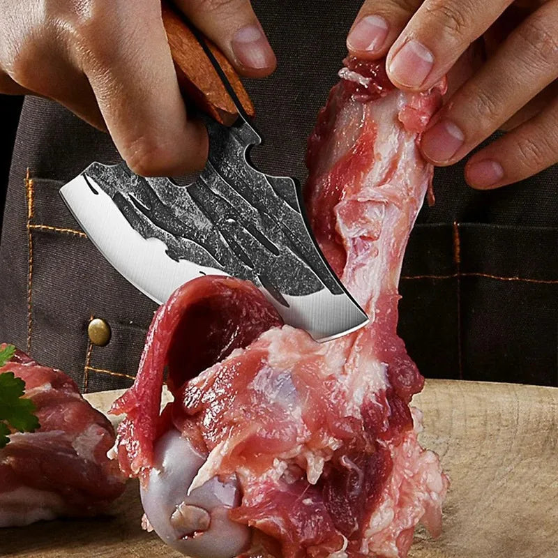 Multifunctional Stainless Steel Kitchen Knife - Forged Meat Cleaver Boning Knife with Bottle Opener and Protective Cover