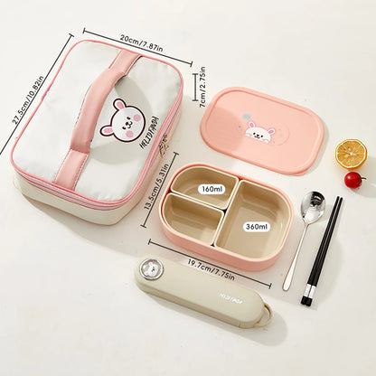 WORTHBUY 3-Grid Portable Lunch Box – Outdoor Sealed Divided Food Container, Detachable Plastic Microwave-Safe Box for Kids & Students