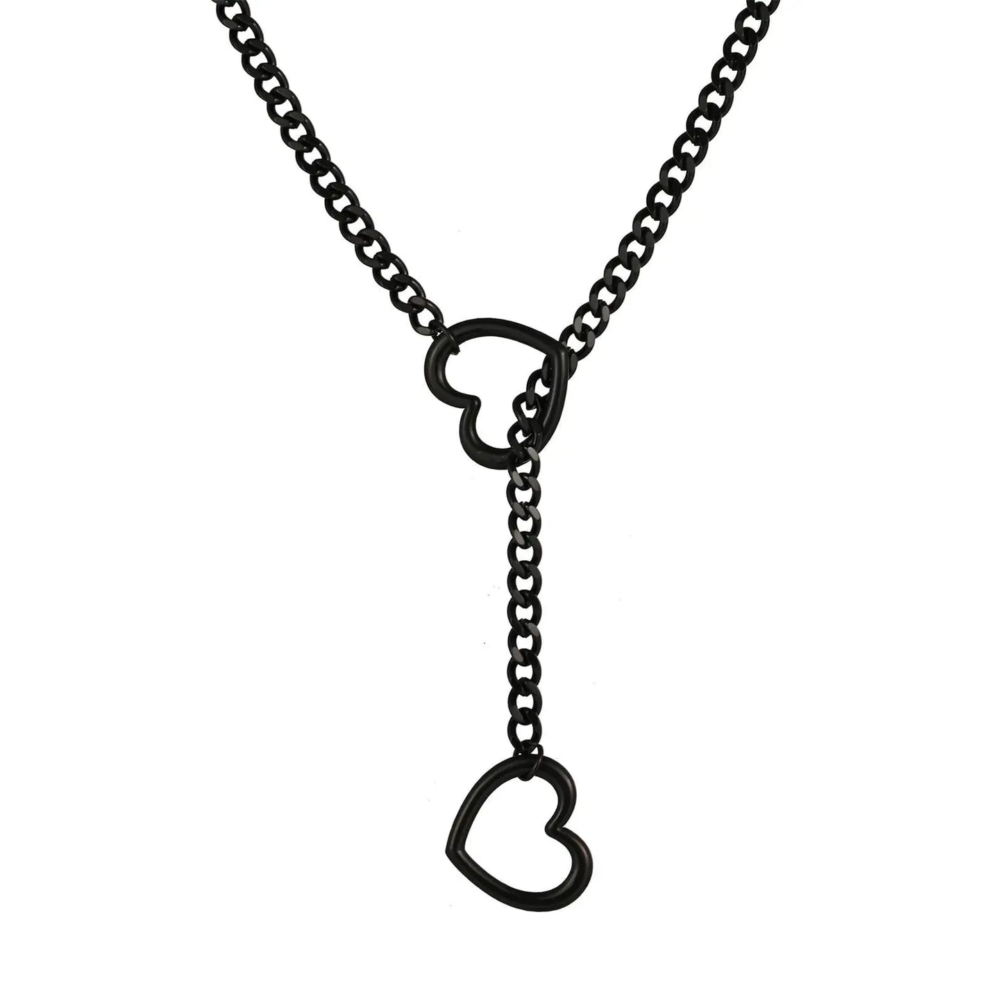Adjustable Stainless Steel Cuban Link Necklace - Heart O Ring Punk Rock Chain Jewelry for Daily Party Wear