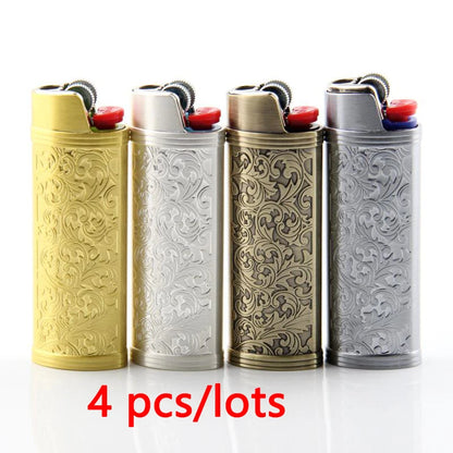 Metal Cowboy Boot Lighter Case - Cute Cat Eye Rhinestone Embroidered Zinc Alloy BIC J6 Sleeve Cover