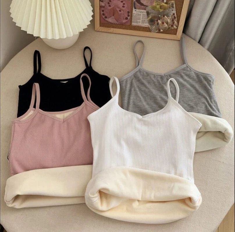 Women's Velvet Thermal Vest - Plush Winter Camisole | Solid Color Warm Sling Top | Thickened Underwear for Layering