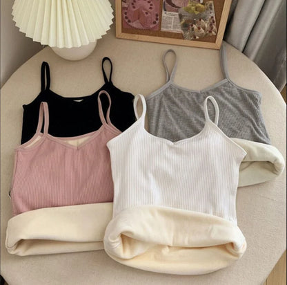 Women's Velvet Thermal Vest - Plush Winter Camisole | Solid Color Warm Sling Top | Thickened Underwear for Layering